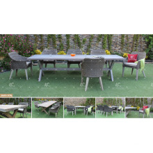 COLEÇÃO CANÁRIA - Conjuntos de jantar de nova temporada de restaurantes PE Poly Rattan Wicker 6 cadeiras e mesa para mobiliário de jardim ao ar livre